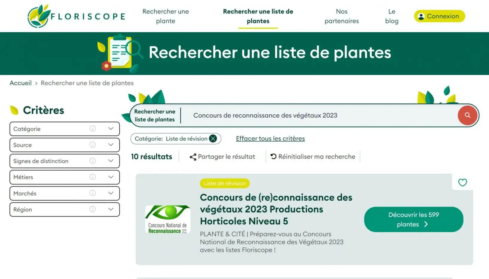 Listes de Floriscope